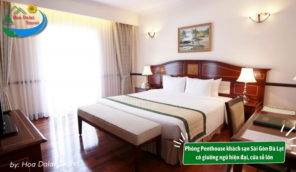 Phòng ngủ Penthouse khách sạn Sài Gòn Đà Lạt mang lại cảm giác thư giãn với nhiều tiện nghi