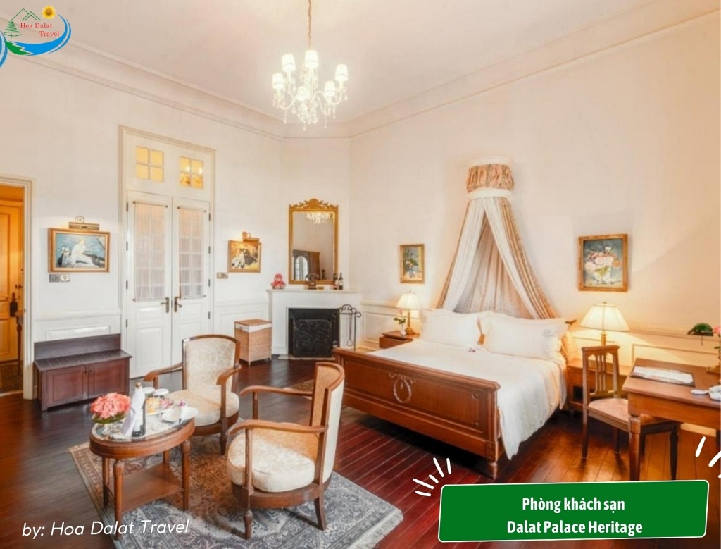 Phòng ngủ Dalat Palace Heritage sang trọng được trang bị minibar, TV, và tiện nghi 5 sao